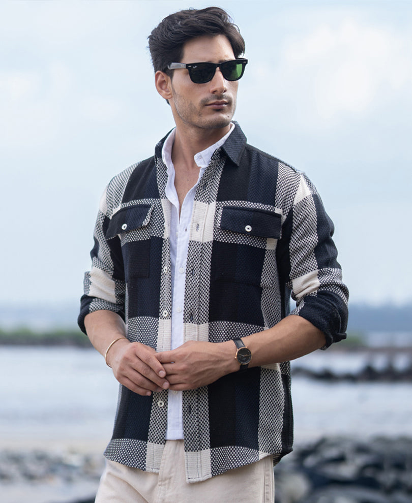 Navy Structured Checked Shirt