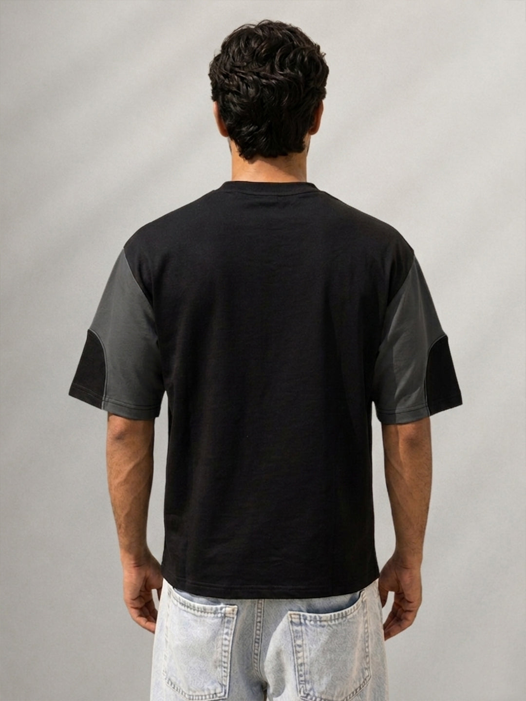 Black & Grey Graphic Panel T-Shirt 100% Cotton