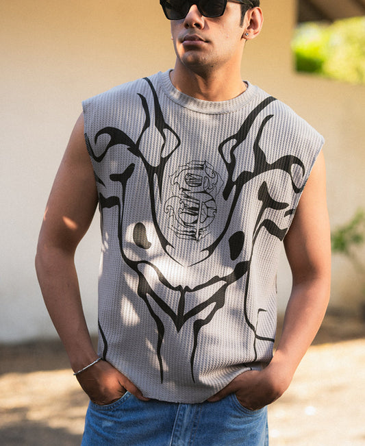 Grey Graphic Print Vest