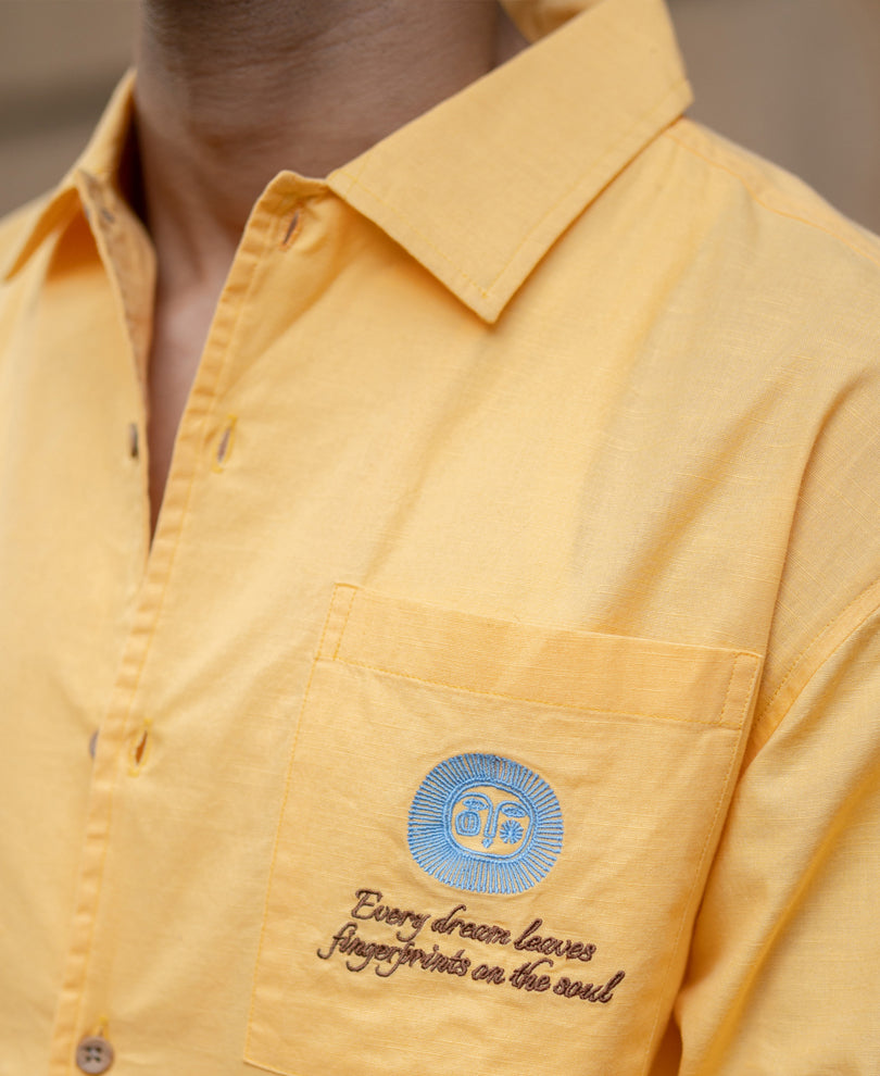 Mustard Yellow Embroidered Shirt 100% Cotton