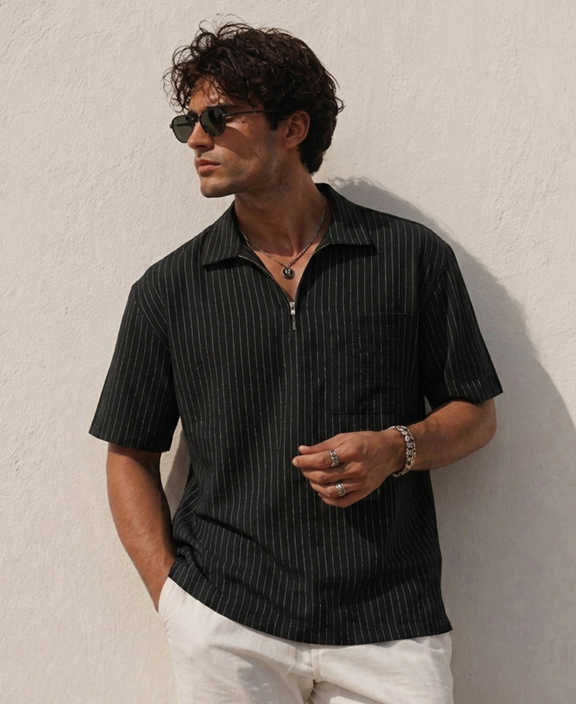 Black Striped Zipper Shirt