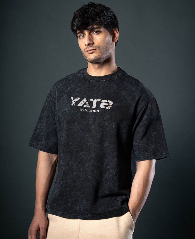 Black Washed Stud Detail T-Shirt 100% Cotton