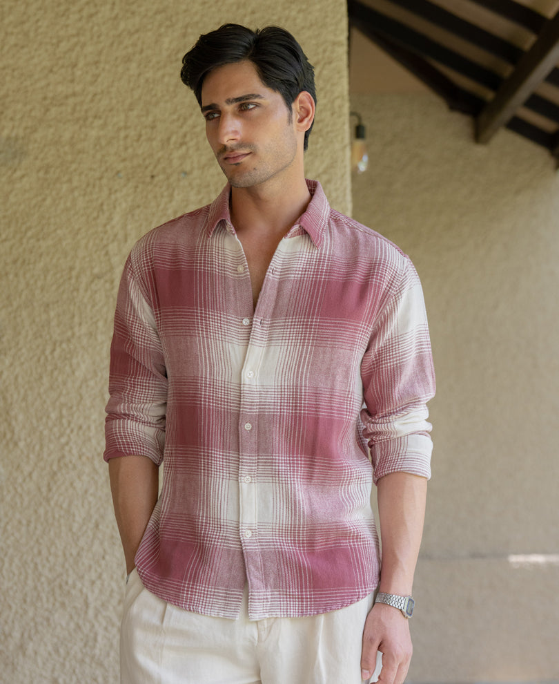 Mauve Cotton Checks Shirt