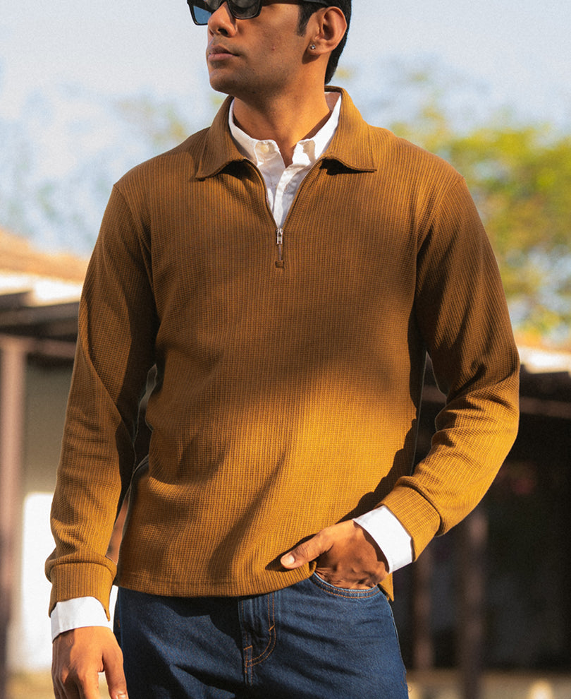 D Tan Contrast Collar Polo T-Shirt