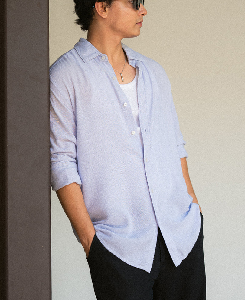 Light Blue Linen Blend Shirt