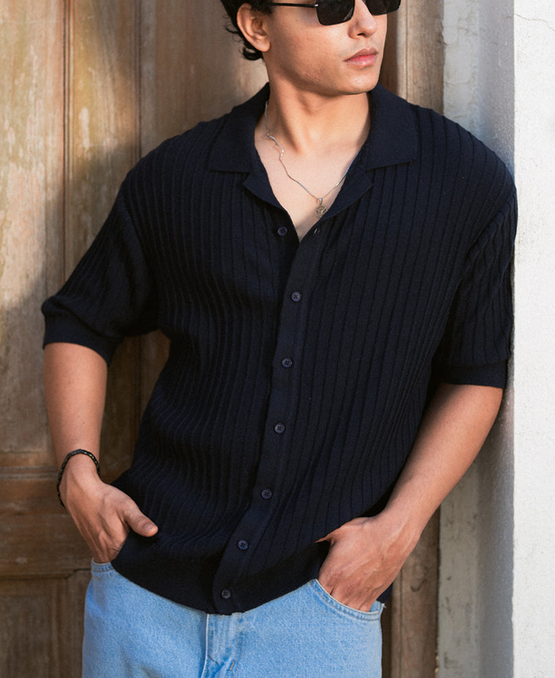 Navy Rib Knit Shirt