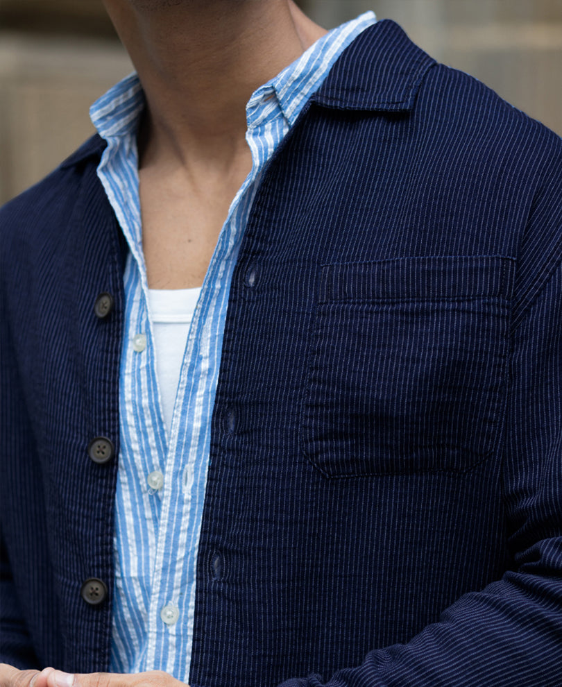 Navy Double Cloth Stripe Co-Ord Set 100% Cotton