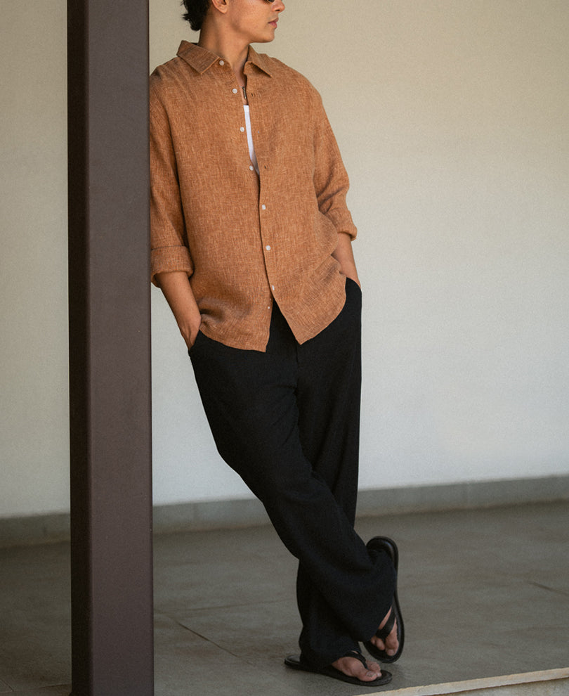 Brick Structured Linen Blend Shirt
