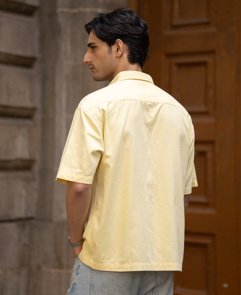 Butter Yellow Embroidered Boxy Shirt 100% Cotton