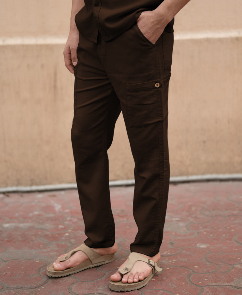 Dark Brown Linen Structured Co-Ord Set