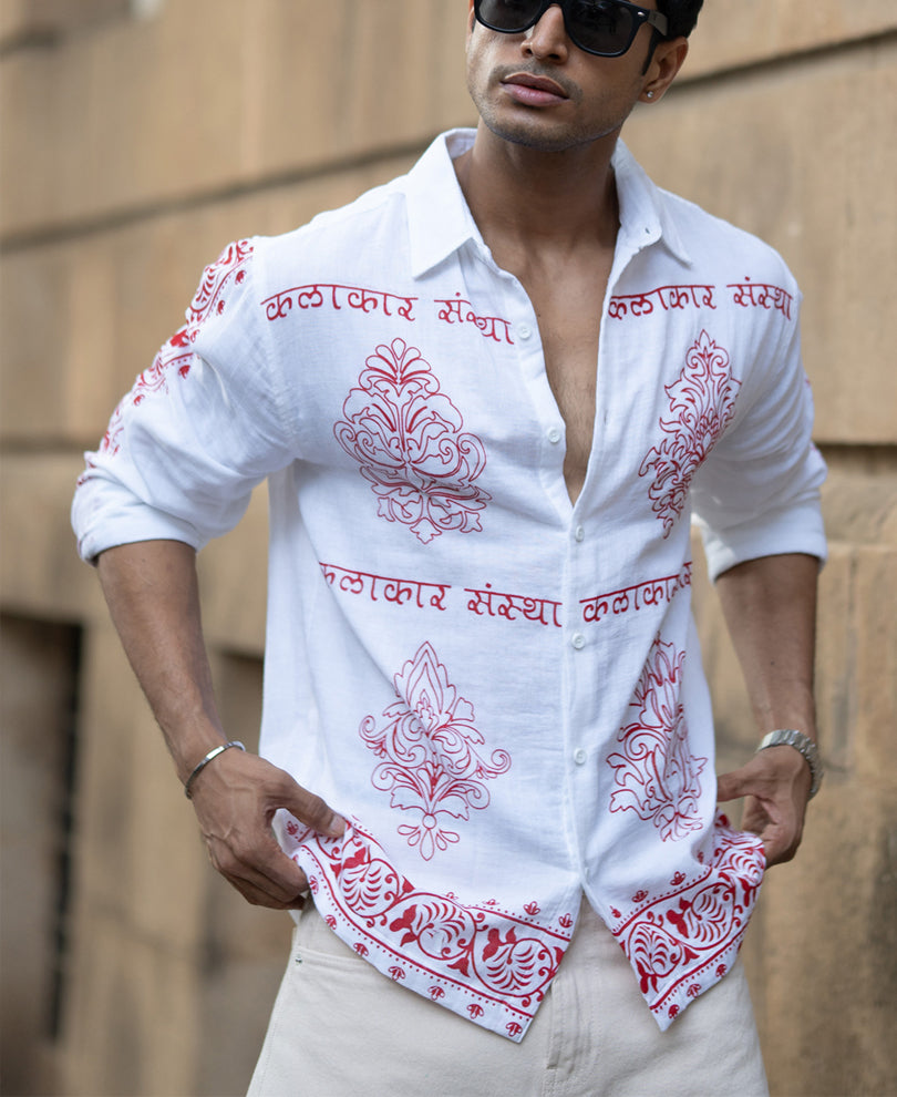 White Kalakar Print Shirt 100% Cotton