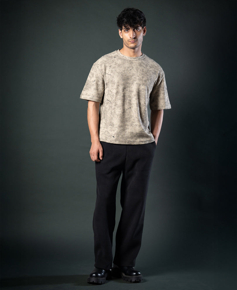 Dark Beige Tie Dye Print T-Shirt