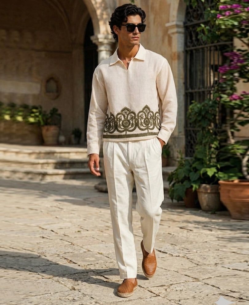 Cream Embroidered Kurta Shirt