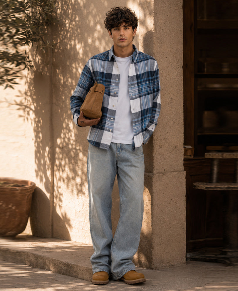 Blue Macro Checks Shirt 100% Cotton