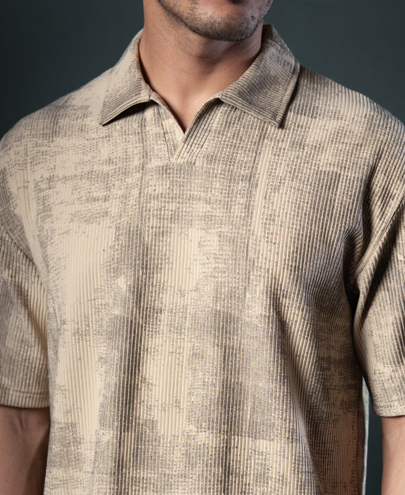 Beige Grunge Print T-Shirt