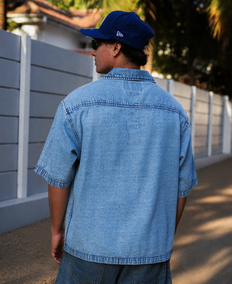 Blue Embroidered Denim Shirt 100% Cotton