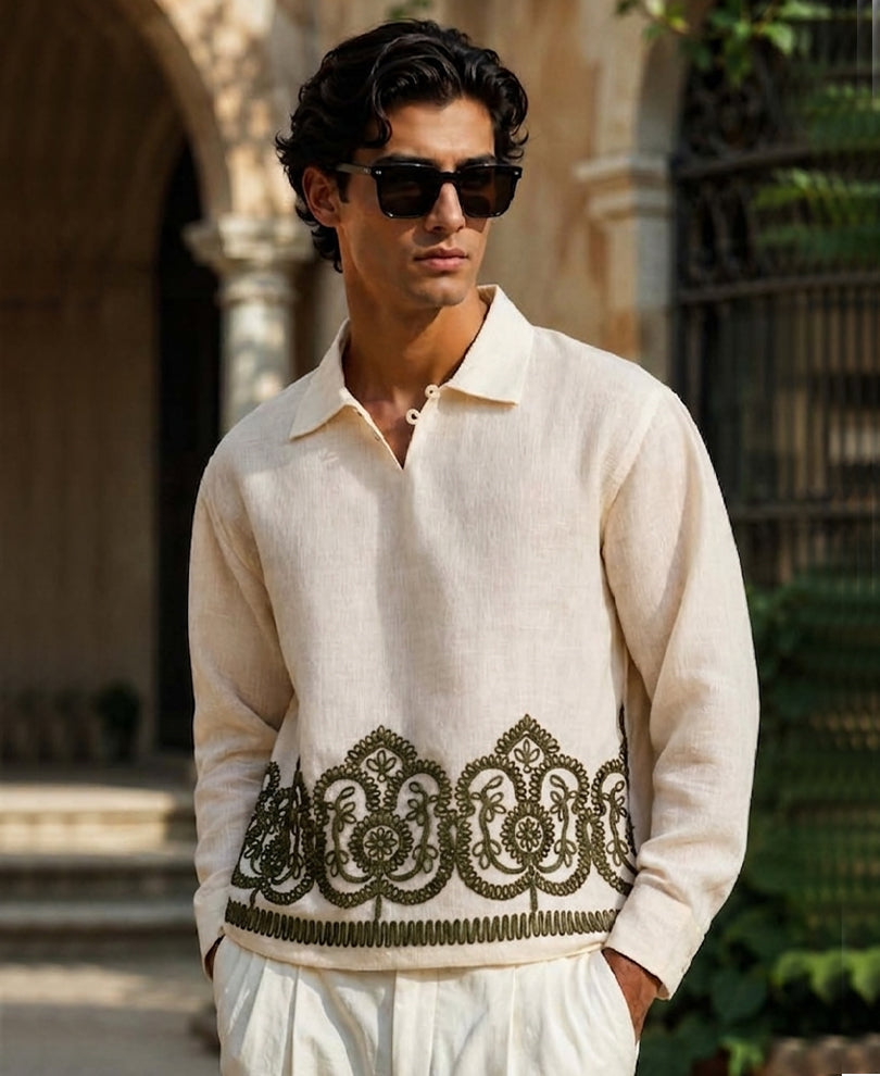 Cream Embroidered Kurta Shirt