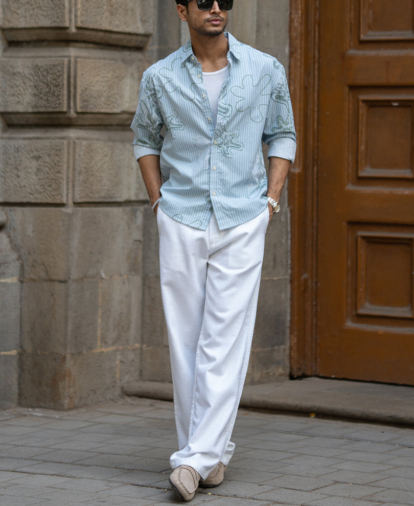 Blue Stripe Abstract Print Shirt 100% Cotton