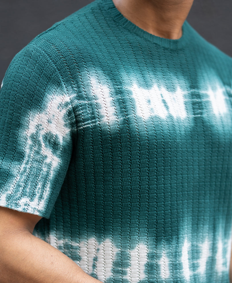 Dark Green Tie Dye Knit T-Shirt 100% Cotton
