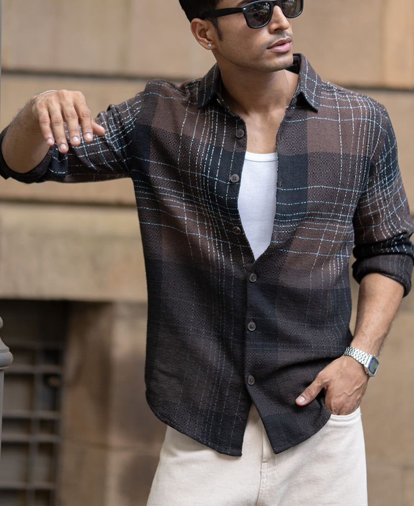 Brown Ombre Checks Shirt