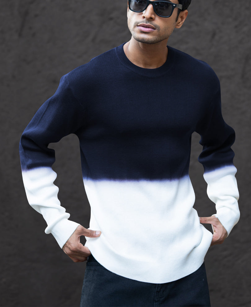 Navy Ombre Knit T-Shirt 100% Cotton