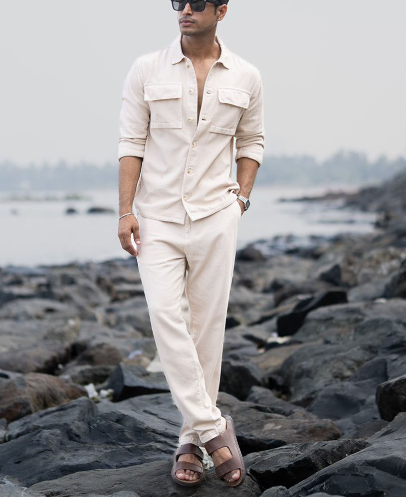 Beige Denim Overshirt 100% Cotton