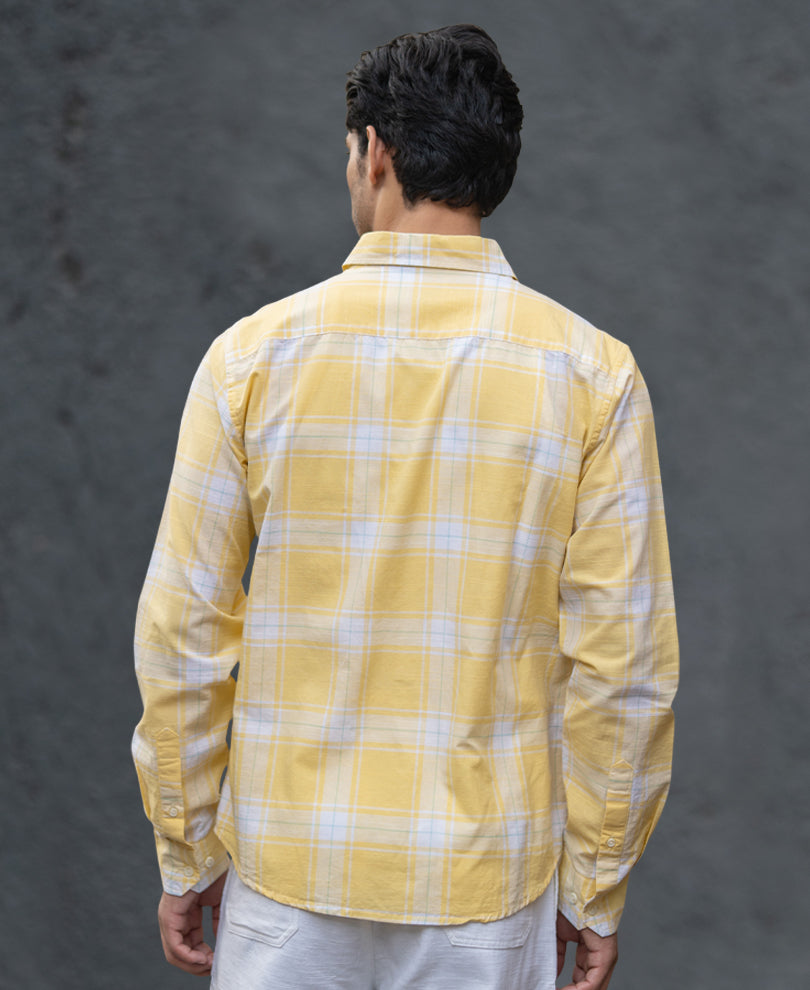 Yellow Lightweight Checks Shirt 100% Cotton