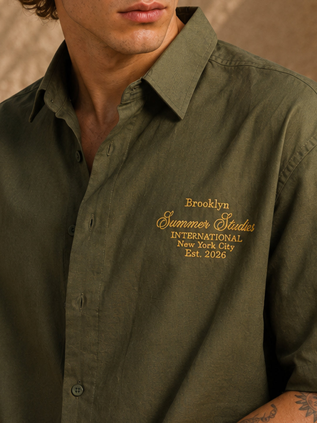 Olive Embroidered Oxford Shirt