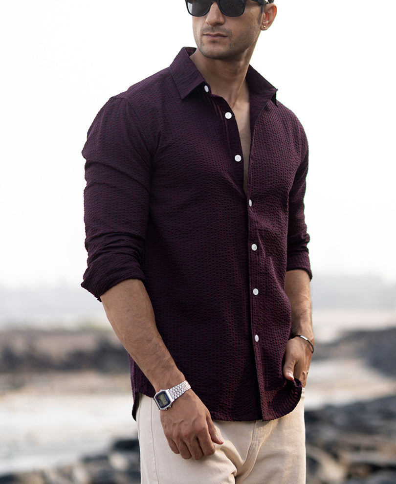 Wine Structured Striped Shirt 100% Cotton