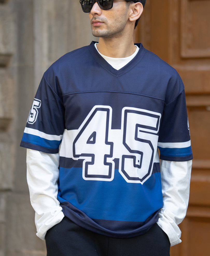Navy Printed Oversized Jersey T-Shirt
