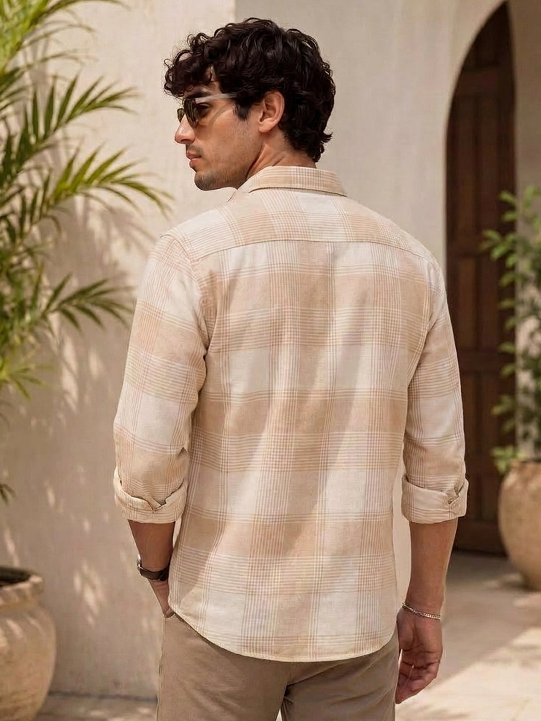 Beige Flannel Checks Shirt