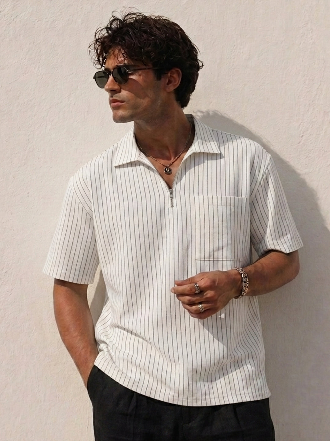 White Striped Zipper Shirt