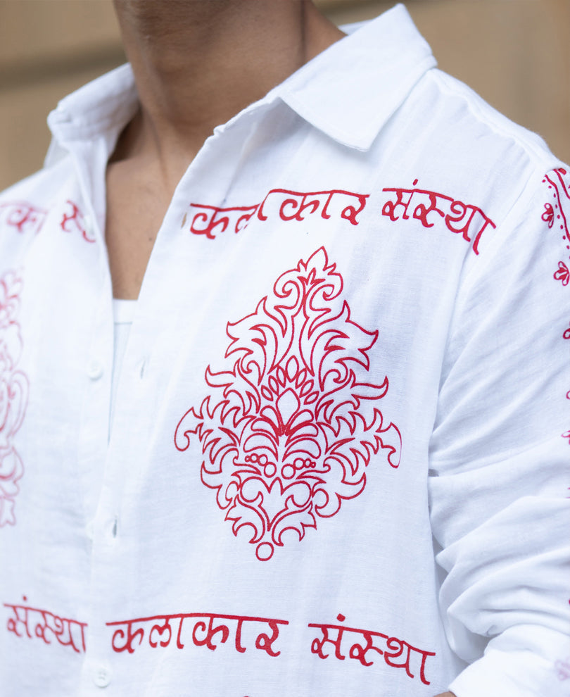 White Kalakar Print Shirt 100% Cotton