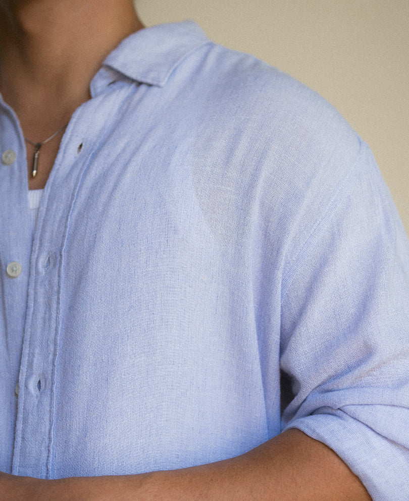 Light Blue Linen Blend Shirt