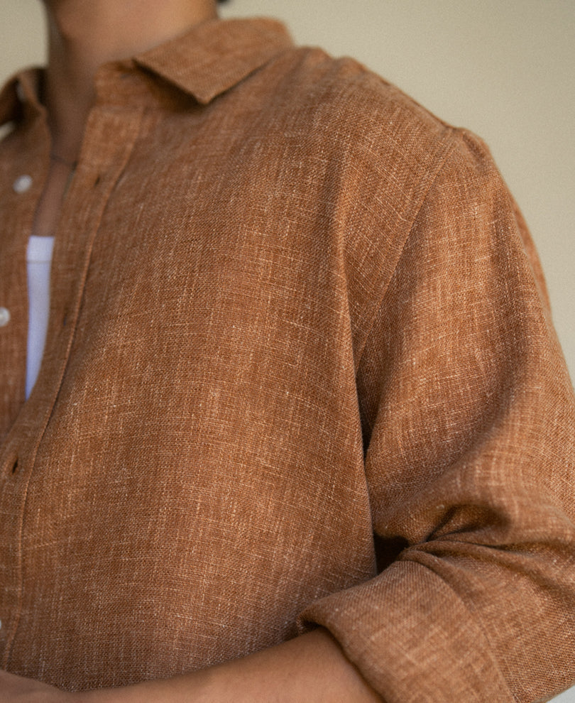 Brick Structured Linen Blend Shirt