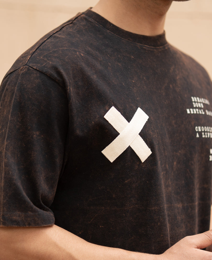 Dark Brown Washed Printed Oversized T-Shirt 100% Cotton