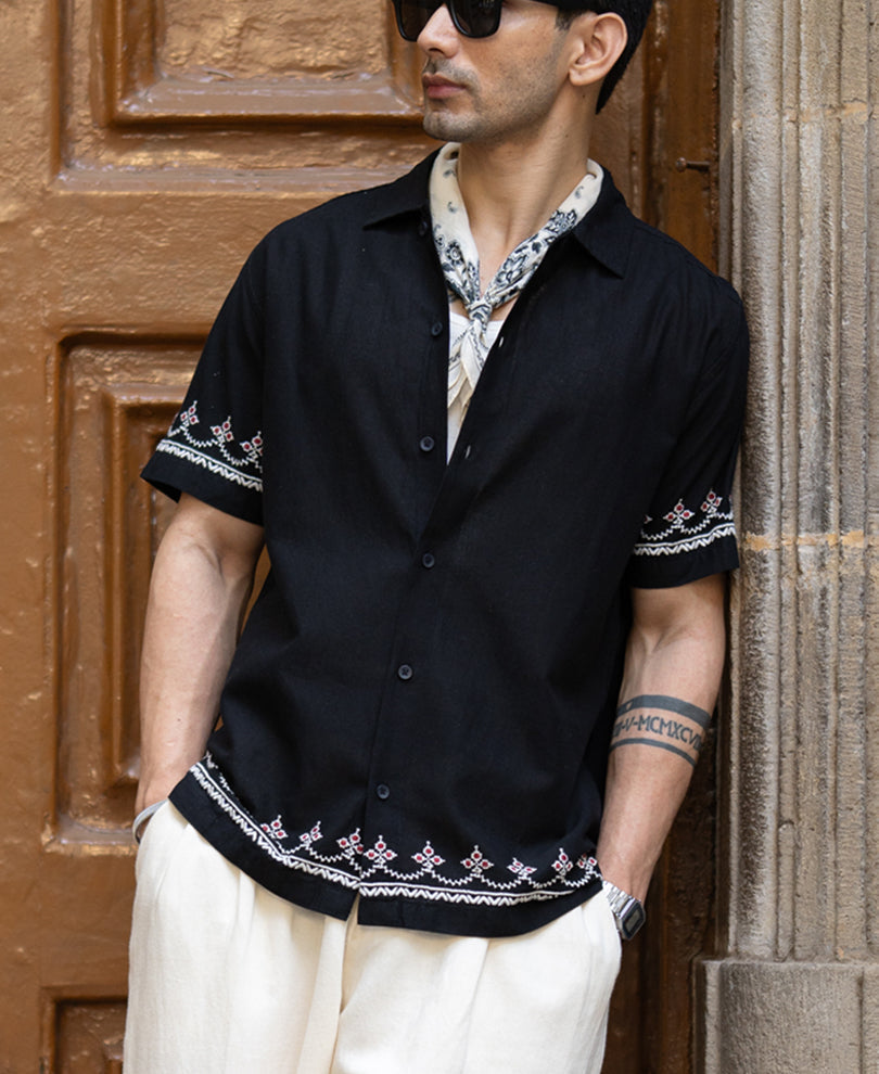 Black Embroidered Lightweight Shirt