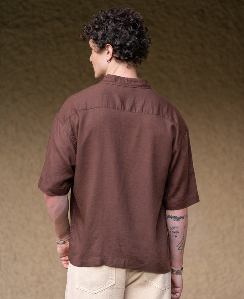 Brown Linen Blend Embroidery Shirt
