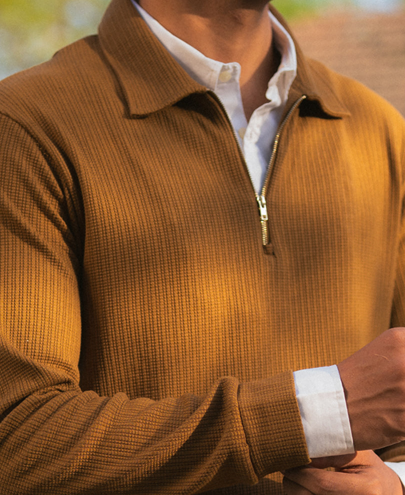 D Tan Contrast Collar Polo T-Shirt