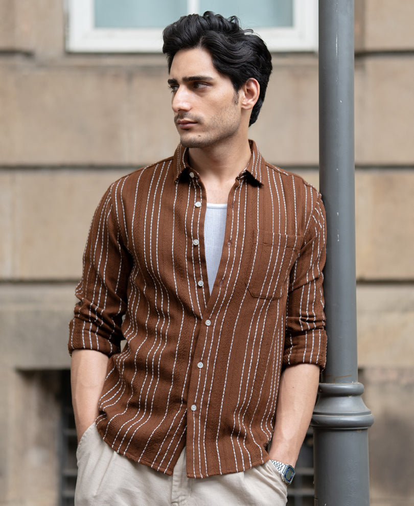 Brown Structure Stripe Shirt