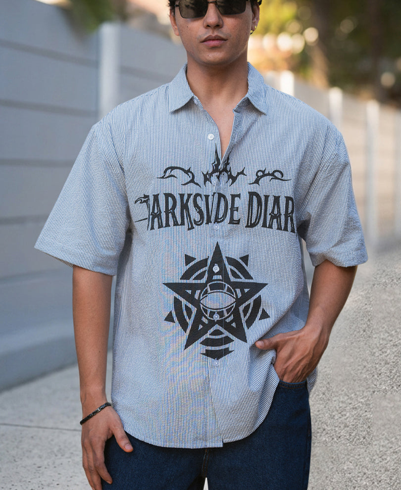 Goth Print Blue Stripe Shirt 100% Cotton