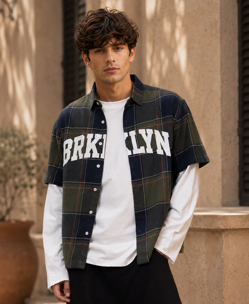 Olive Printed Checks Shirt
