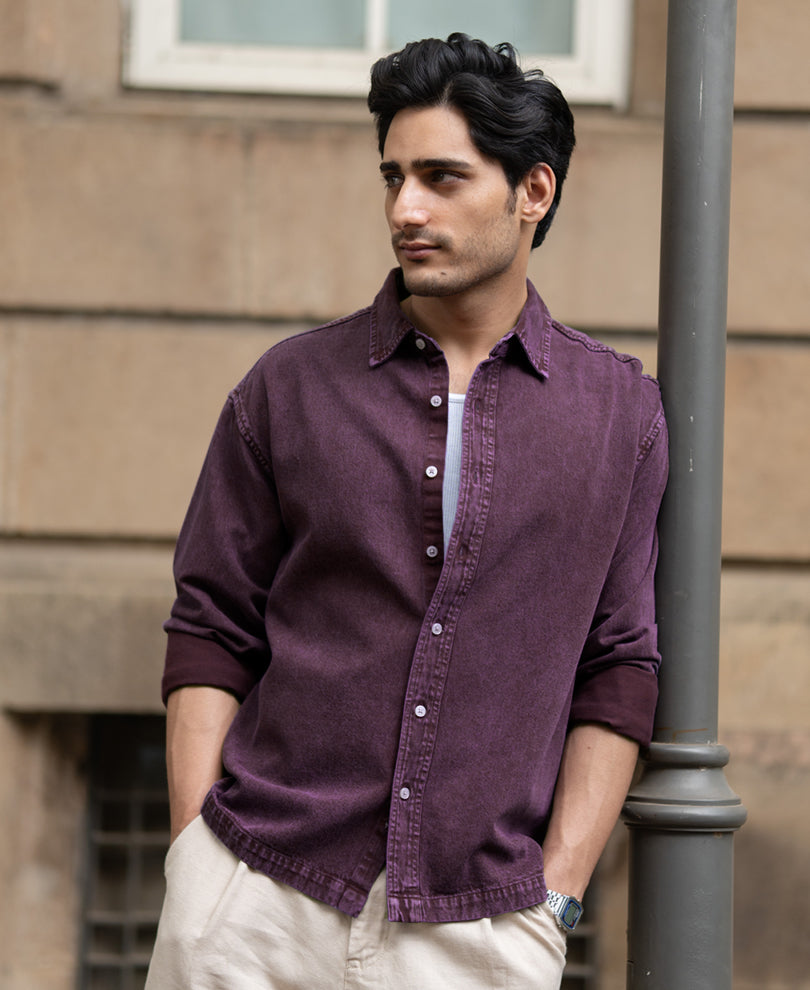 Dark Onion Overdyed Twill Shirt 100% Cotton