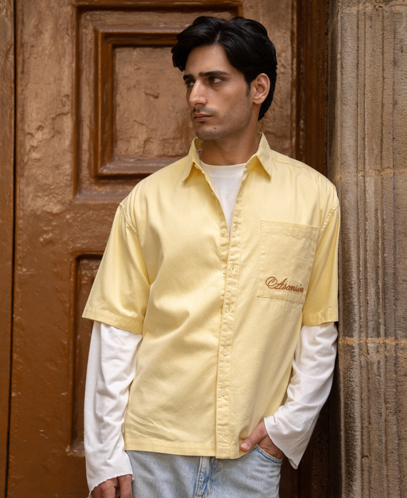 Butter Yellow Embroidered Boxy Shirt 100% Cotton