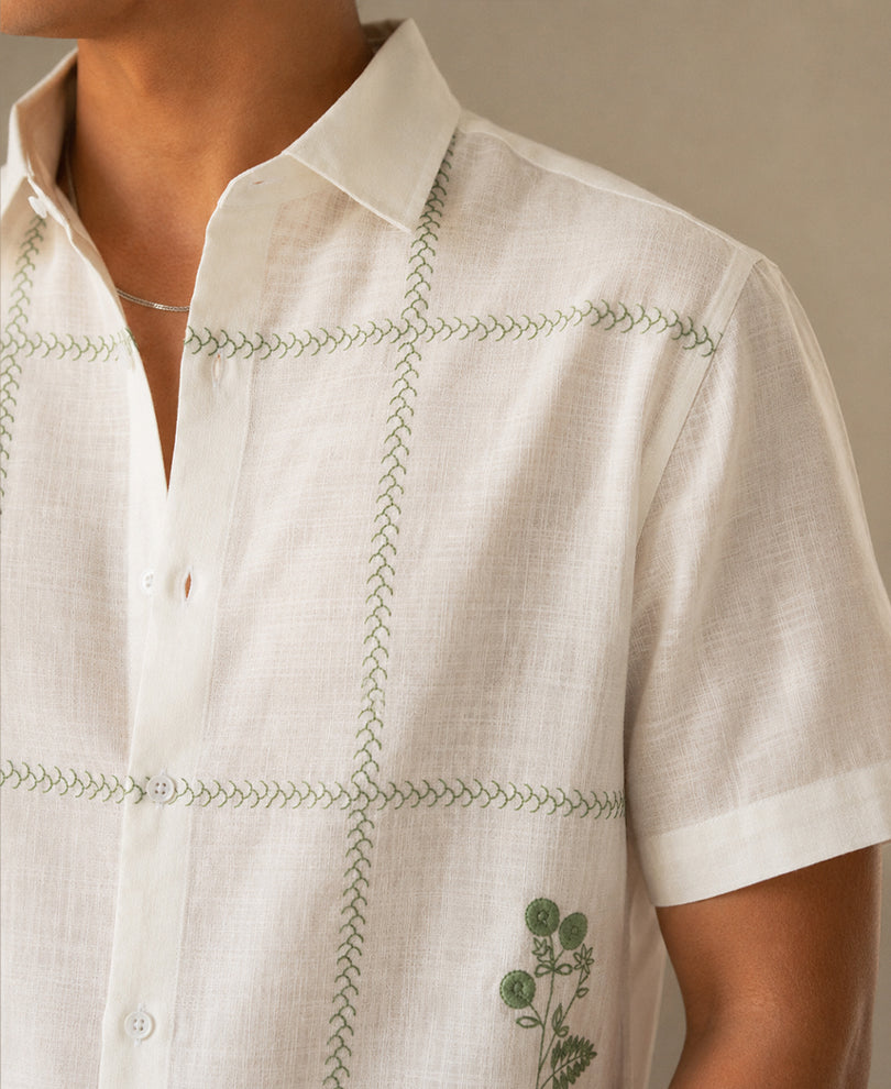Off-White Floral Embroidery Shirt 100% Cotton