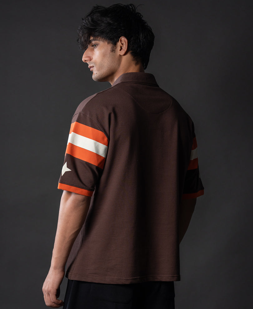Brown Graphic Polo T-Shirt 100% Cotton