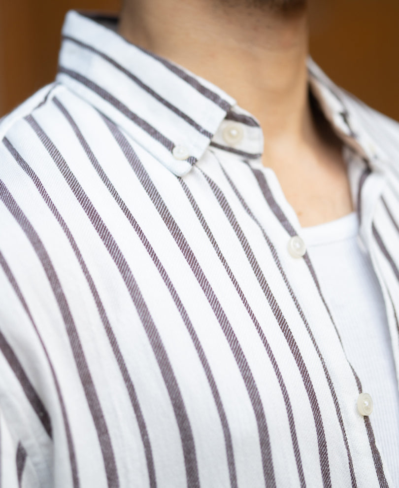 White Linen Blend Stripe Shirt