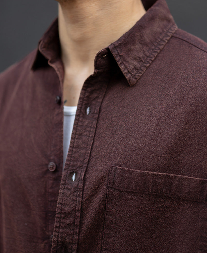 Dark Brown Washed Structure Shirt 100% Cotton