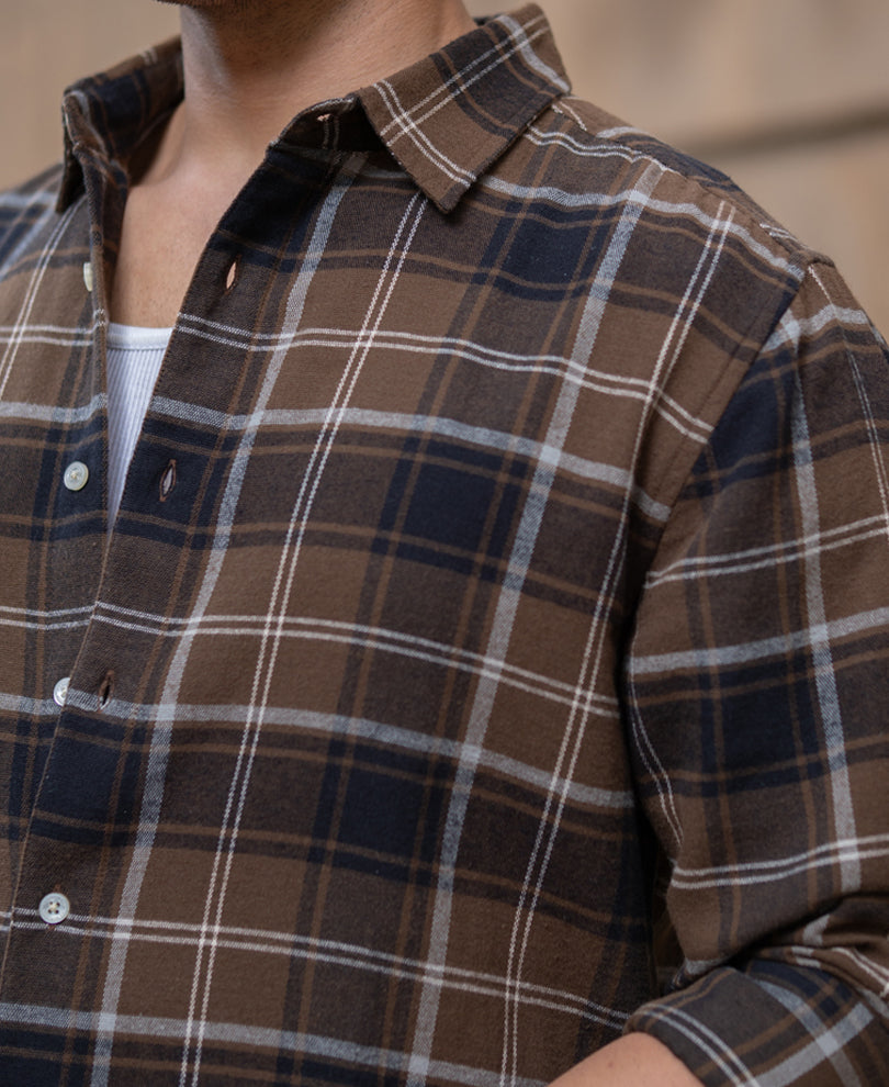 Brown Structured Checks Shirt 100% Cotton
