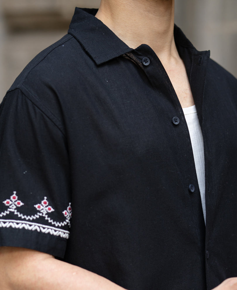 Black Embroidered Lightweight Shirt